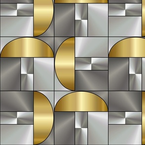 Golden Holy Mushrooms - L - Gold - Silver - Black - 1920s Wallpaper - Fabric - Bauhaus - Geometric Shapes - Circles and Rectangles - Abstract Mushrooms - 3H Art Deco Reloaded Collection - By 3H-Art - Oda - Glamorous Timeless Pattern