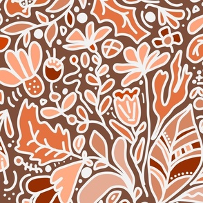 Garden Doodles, Flowers Doodles Coral Orange 