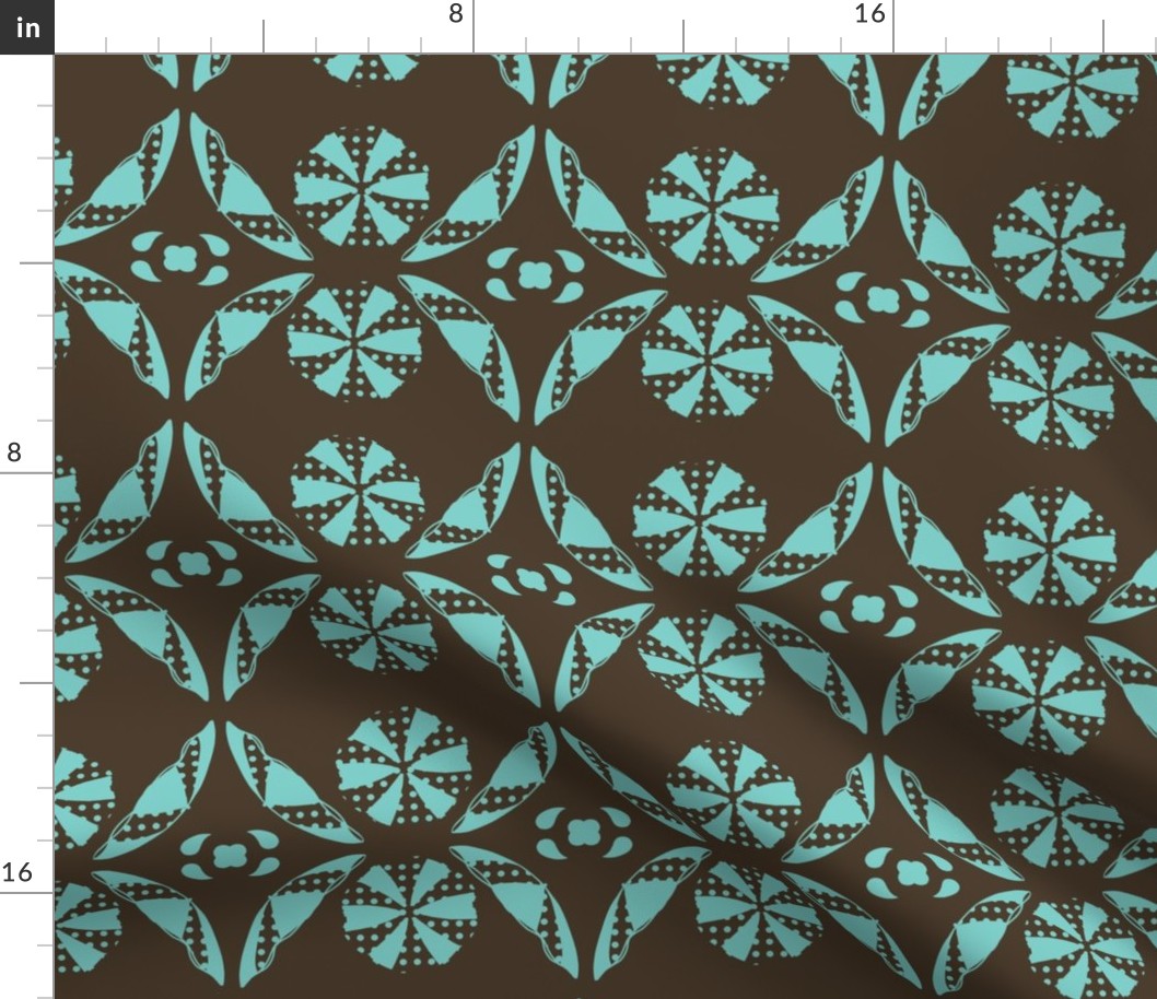 umbrella tile damask brown and blue