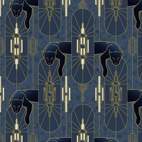 1920s Art Deco Panther Wallpaper Blue