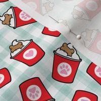  Pup Valentine's Day treat coffee cups - Dog Coffee Treats - red on mint plaid - C22