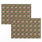 Art Deco waterlily tile wallpaper or quilting fabric in pink and green with gold accents by Magenta Rose Designs