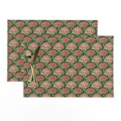 Art Deco waterlily tile wallpaper or quilting fabric in pink and green with gold accents by Magenta Rose Designs