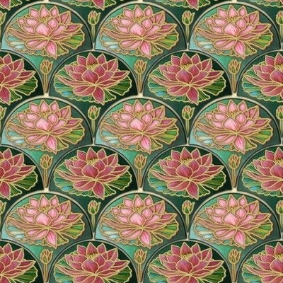 Spoonflower Fabric - Pink Art Deco Shell Fan Hot Geometric