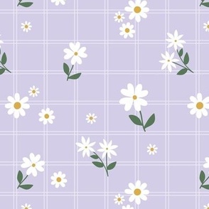 Retro wildflowers on tartan - blossom garden boho floral ditsy flowers and vines colorful nineties lilac purple girls