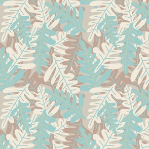 Foliage in Teal Brown and Cream