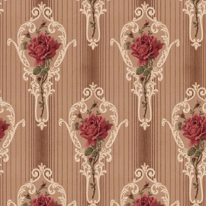 1900s Vintage Art Nouveau Stripes and Rose Bouquets - Original Colors