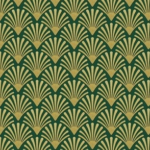 Art Deco fan wallpaper or fabric  in gold and dark green