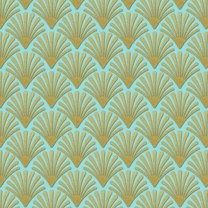 Art Deco Gold fan shells on pale blue 
