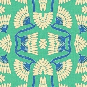 Southwest Victorian Era Floral, Blue and Bright Teal