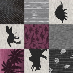 Dinosaur patchwork- plum - rotated 