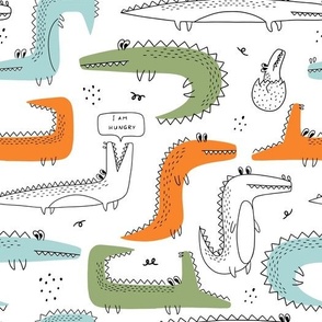 Doodle crocodile seamless pattern