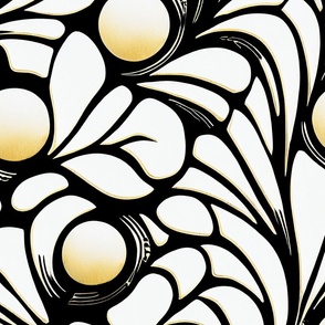 Art Deco Pearls and Leaves Wallpaper