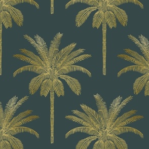 Palm - gold on dark grey green - medium