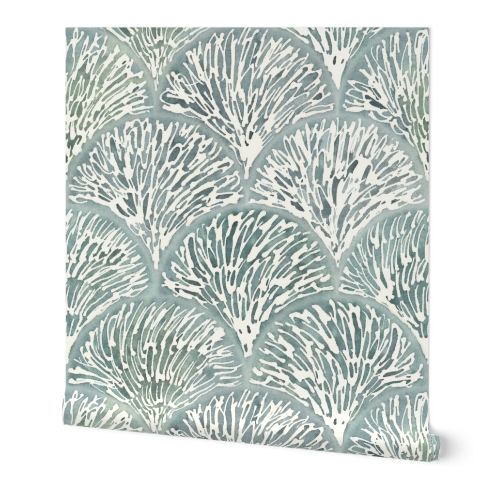 Coastal Chic Abstract Sea Inspired Fan Pattern - Large Scale - Scallop Pattern Watercolor