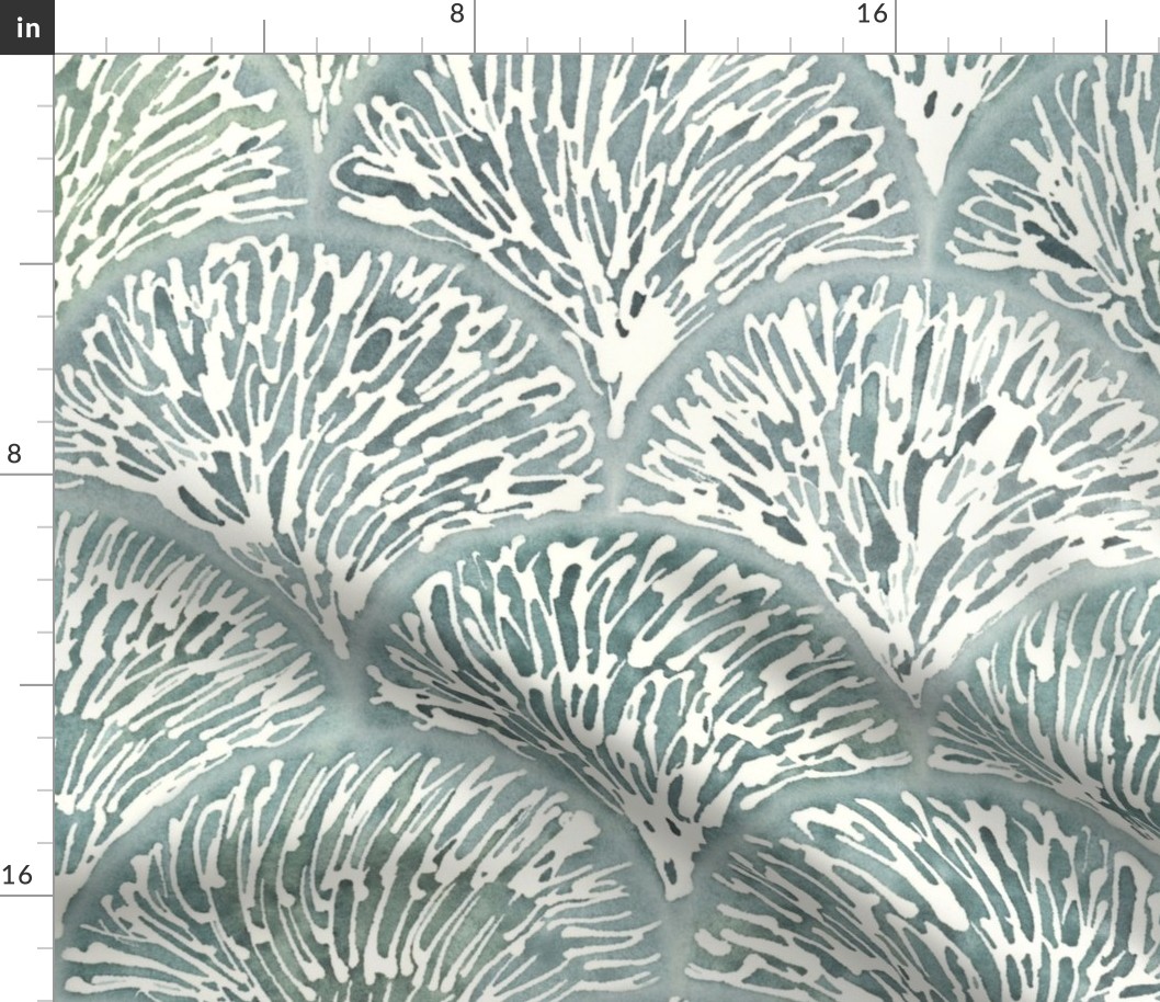 Coastal Chic Abstract Sea Inspired Fan Pattern - Large Scale - Scallop Pattern Watercolor