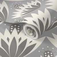 1920 Art deco minimal luxurious floral Blooms  Grey monochrome