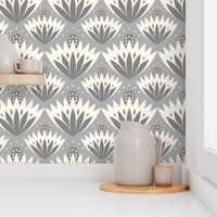 1920 Art deco minimal luxurious floral Blooms  Grey monochrome