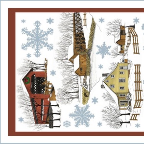 Country Christmas Ink and Watercolor tea towel