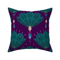 Lush Art Deco Peacock on Violet - XL