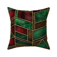 1920s low key red green and gold stained glass Art Deco style with golden leading