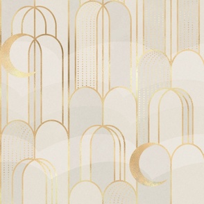 Art Deco Moons and Waterfalls in light neutral 