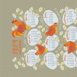 2024 calendar - Rooster and his hens - sand