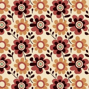 Folk Floral in Terra Cotta and Peach