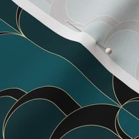 FEUILLE DE CHENE ART DECO - TEAL AND GOLD