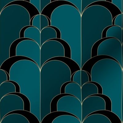 FEUILLE DE CHENE ART DECO - TEAL AND GOLD