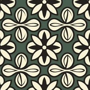 Small Retro Floral in Ivory and Muted Grey Teal
