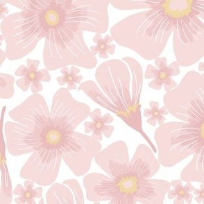 Romantic Piglet Pink & Butter Yellow Floating Floral white
