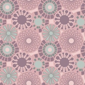 Circles and Abstract Flowers In Mauve, Plum, Grey and Pinks