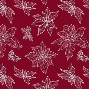 Hand drwan Christmas Flower Poinsettia Line Art