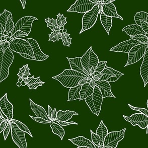 Hand drwan Christmas Flower Poinsettia Line Art-Green