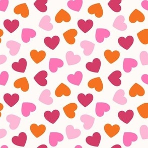 Pink and orange tossed hearts