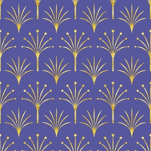 Art Deco very peri purple thin gold fan palms