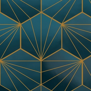 Gilded Teal Art Deco Hexagons