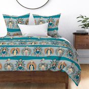 threesome – three birds in love on teal | large