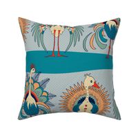 threesome – three birds in love on teal | large