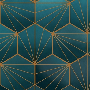 Gilded Teal Art Deco Hexagons