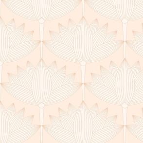 Jumbo Art Deco Lotus Flower, Cream Pink, Botanical Art Deco Wallpaper