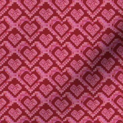 Heart Pixel Love // Normal Scale // Red Background // Valentin day // Pixels Shapes // Folk // Love