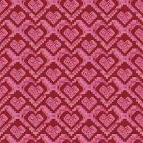 Heart Pixel Love // Normal Scale // Red Background // Valentin day // Pixels Shapes // Folk // Love