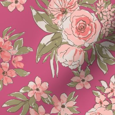 Blooming flowers on a pink background