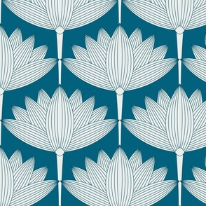 Jumbo Lotus Art Deco, Blue Crystal Teal, Art Deco Flowers Wallpaper