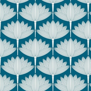 Lotus Art Deco, Blue Crystal Teal, Art Deco Flowers Wallpap