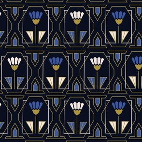 (L) 20s art deco floral ultramarine on black