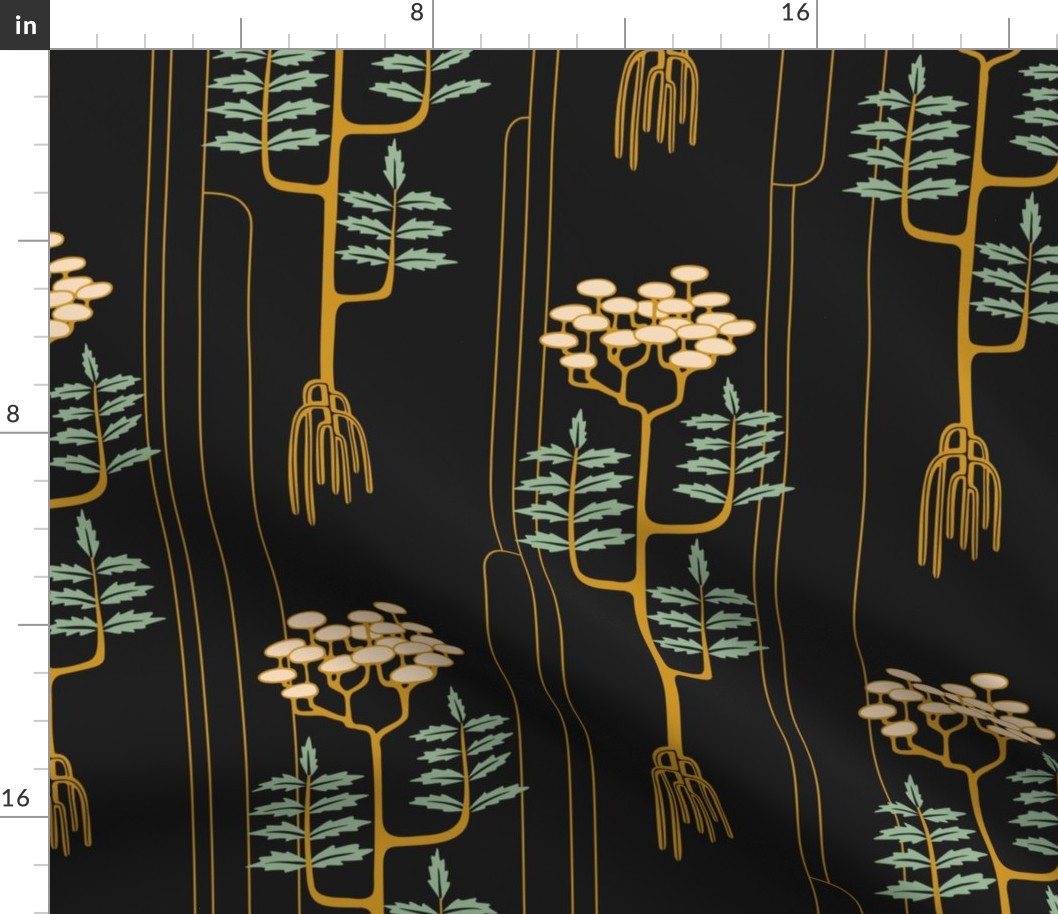 Art Deco Tansy -Large - Black, Gold, Green, Beige