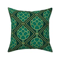 Artichoke in Art Deco 1920s Emerald, Deep Green, Gold, Large Scale